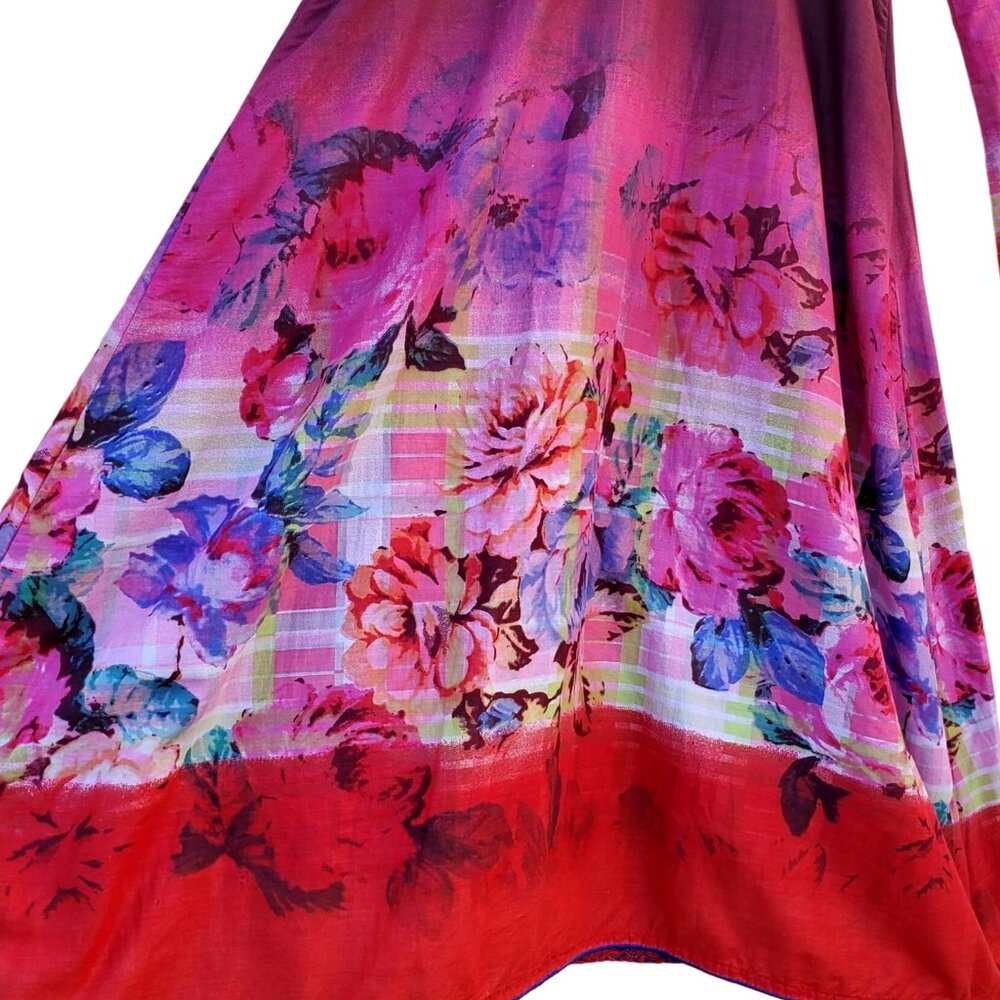 Long Sleeve Dress Floral Red Blue Embroidered Patchwork Kameez Size S NWOT - Picture 5 of 16